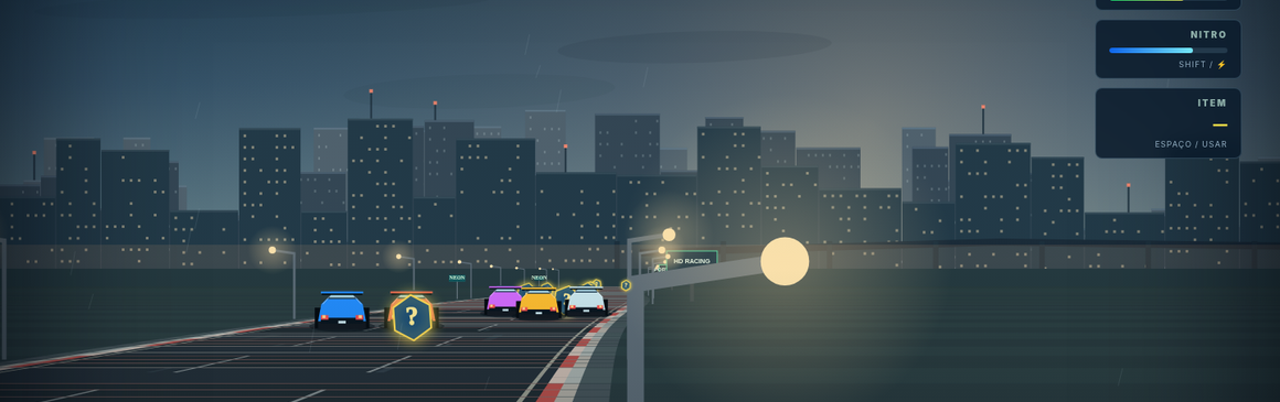 Cena jogável da corrida The Cars HD com estrada e cidade noturna